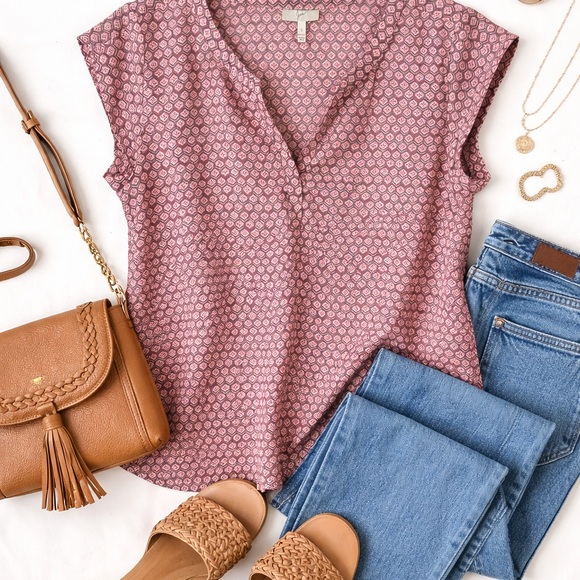 Joie Tops - Joie Blouse Small Dusty Rose Mauve Geometric Print Boho Lightweight Top